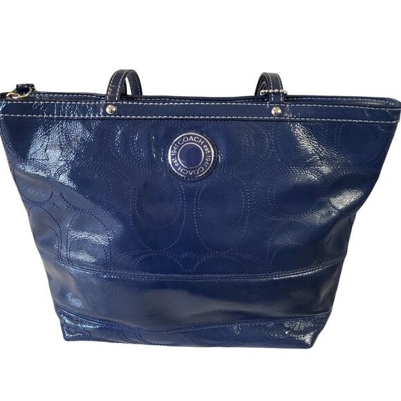 Coach Peyton Patent Leather Shoulder Tote Navy Embossed C Logo No. G1281-F19198 - Picture 7 of 15